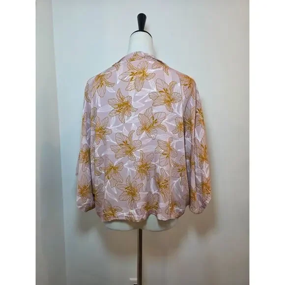 Vintage Hawaii Floral Kimono Top Size L/XL Pink Tropical Cover Up Boho Flowy - Picture 5 of 8